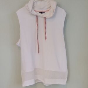 Bebe Sport White Hoodie with Dusty Rose Drawstrings Mesh Hem Detail Size 2x